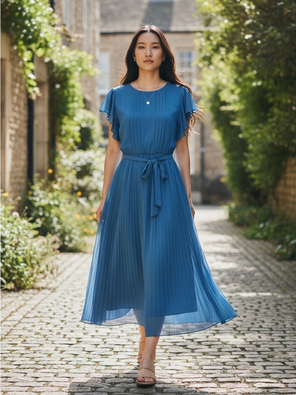 Current/Aire Pleated Midi Dress in Blue - Not your average blue….this one!